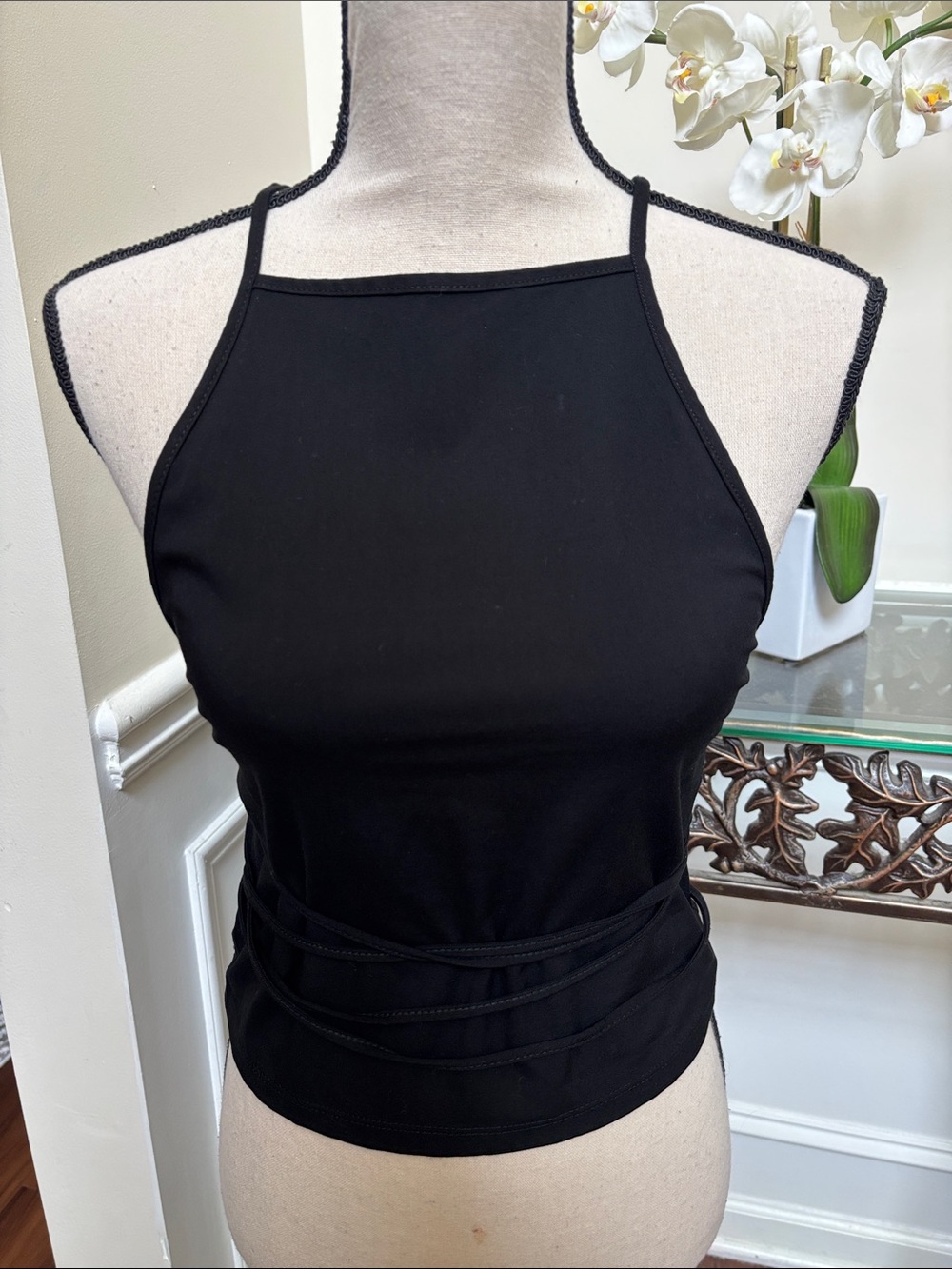 Zara Black Tie Waist Top size Large